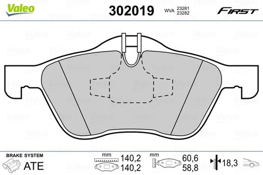 Stabdžių trinkelių rinkinys, diskinis stabdys VALEO 302019