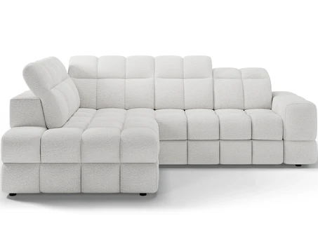 Bronon left-hand corner sofa with sleeping function and storage compartment, white bouclé, Modern, White
