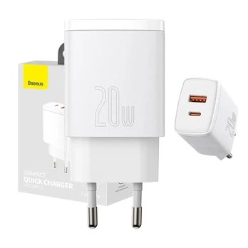Baseus Compact Quick Charger, USB, USB-C, 20W (white) CCXJ-B02