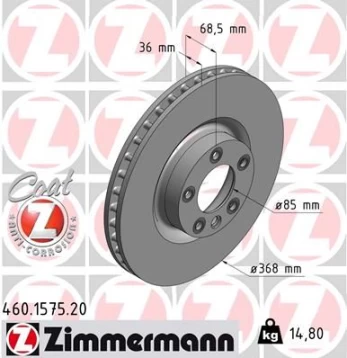 Stabdžių diskas ZIMMERMANN 460.1575.20