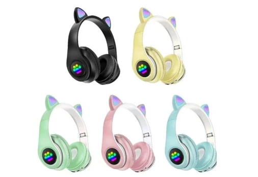 Belaidės bluetooth CAT EARS LED ausinės su katės ausytėmis – žalios