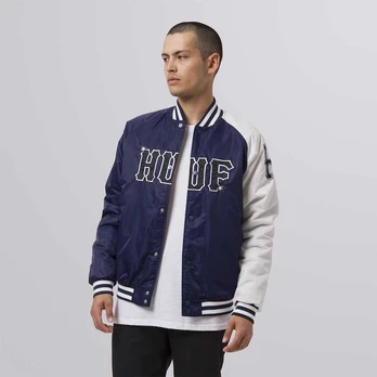 HUF Satin Baseball Jacket Navy - Dydis XL (JK00344-NAVY Striukės)