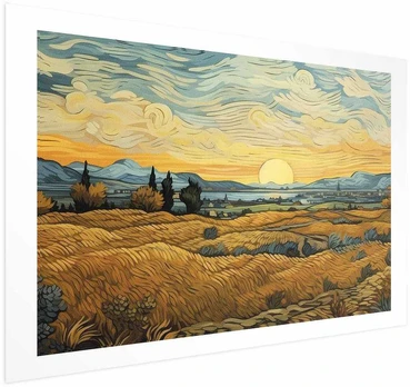 Artgeist Plakatas - Impressionistic fields - painted golden landscape with fields of grain