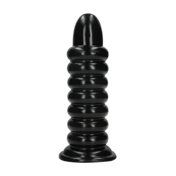Spiral Force Anal Plug 23.5 cm Black - Solid Suction Base, Textured Rings