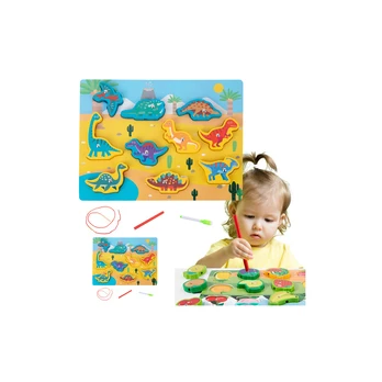 Lean Toys Wooden Puzzle Magnets String Interlacing Dinosaurs