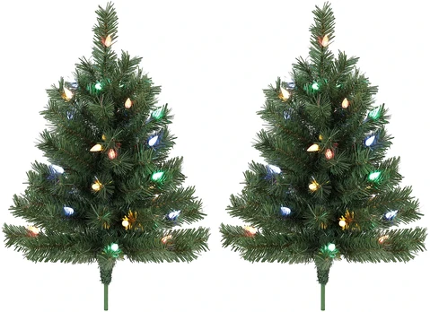 Kalėdinės eglutės su LED lemputėmis, žalios, 60 cm, 2 vnt.