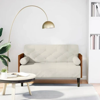 Dvivietė sofa su pagalvėlėmis, kreminės spalvos, 110 cm, aksomas
