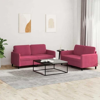 Sofa Sofos komplektas, 2 dalių, raudonojo vyno spalvos, aksomas