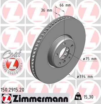 Stabdžių diskas ZIMMERMANN 150.2915.20