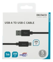 USB-A į USB-C kabelis, 1 m, USB 2.0, pintas, juodas DELTACO / USBC-1132M
