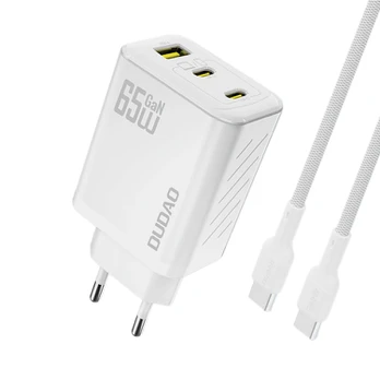 Dudao A29CEU Adapteris 65Watt 2xUSB-C 1xUSB-A (1m USB-C to USB-C cable included) Hvid