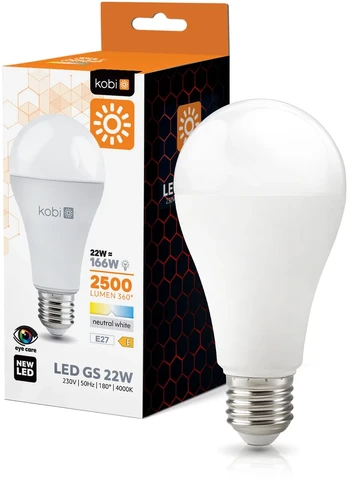 22W LED lemputė GS, E27, balta, 4000K, 180°