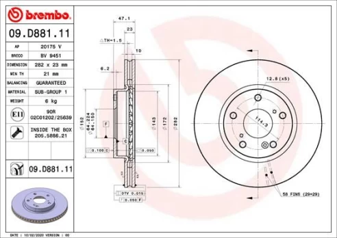 Stabdžių diskas BREMBO 09.D881.11