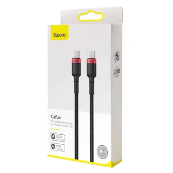Baseus PD2.0 USB-C 100W 2 metrų pintas laidas (juodas, raudonas)