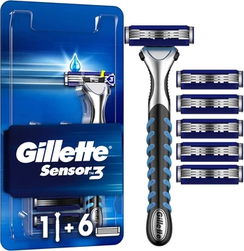 Gillette Sensor3 Skustuvas vyrams + 6 keičiamosios galvutės - juodas