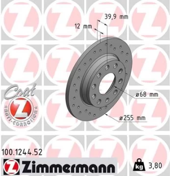 Stabdžių diskas ZIMMERMANN 100.1244.52