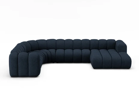 Boucle Modular Panoramic Left Corner Sofa, "Lupine", 6 Seats, 370x280x70, Dark Blue