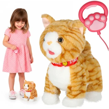 Interaktyvi pliušinė katė su pavadėliu, smėlio sp.