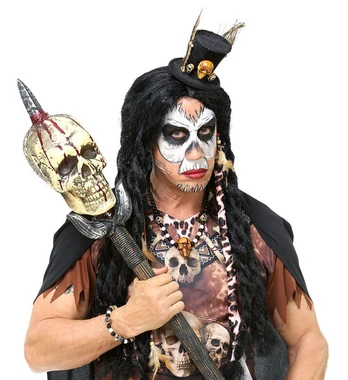 VOODOO PRIEST (mini top hat, beaded skulls necklace, beaded skulls bracelet)