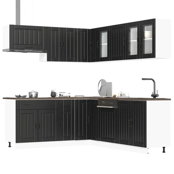 Virtuvinių spintelių komplektas, 11 dalių, Lucca, juoda
