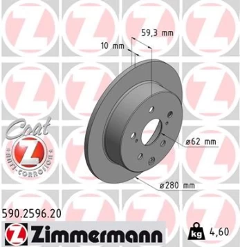 Stabdžių diskas ZIMMERMANN 590.2596.20