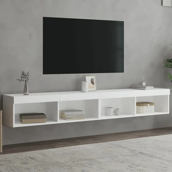TV spintelės su LED lemputėmis, 2vnt., baltos, 100x30x30cm