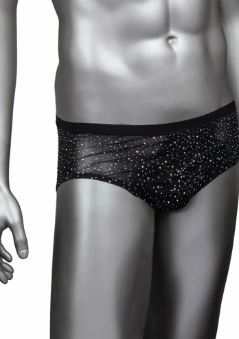 CalExotics Radiance Classic Briefs Black Mesh Rhinestone Accents