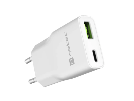 Natec Ribera GaN Slim 20W USB-A USB-C balta