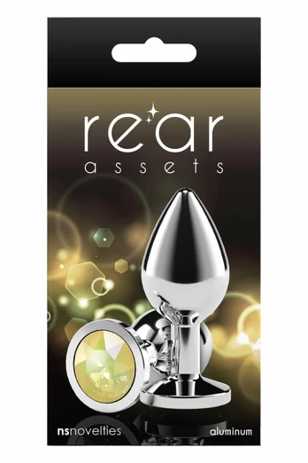 Rear Assets Silver Medium Intimate Plug with Yellow Gem, Aluminum