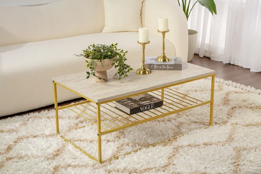 Kavos staliukas, Hanah Home, Asude, Travertinas Auksinis, 95 x 42 x 55