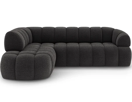Tontano corner sofa with sleeping function and electrically extendable seat, dark gray bouclé, left-hand side, Modern, Gray