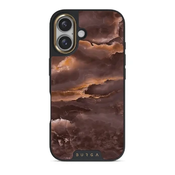 Fire Wood - Brown Marble iPhone 16 Case, Elite Dark (MagSafe) / Gold