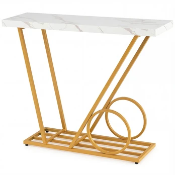 Promotion Konsole stalas 100 cm, balta, marmuro išvaizda