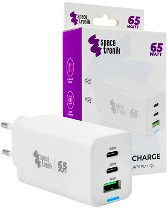 Spacetronik Įkroviklis 3w1 USB-C USB PD Quick 65W 5A balta
