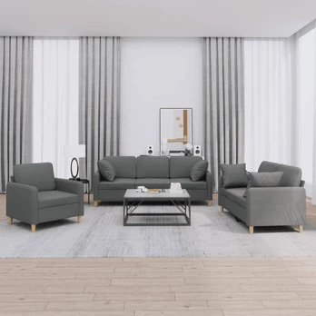 Sofa Sofos komplektas su pagalvėmis, 3 dalių, pilkas, audinys