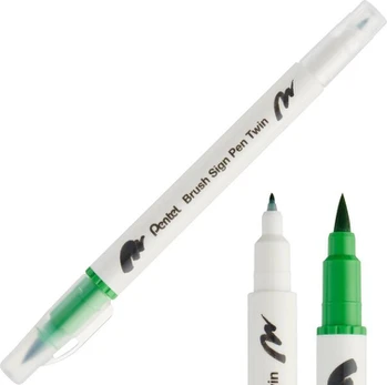 Pentel Brush Sign Pen Twin rašiklis, žalias