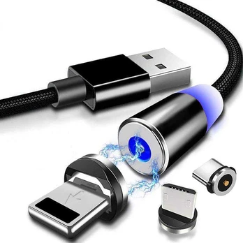 Laidas, kabelis, magnetinis įkroviklis 3in1 (Micro USB, C tipo, iPhone Lightning) telefonui