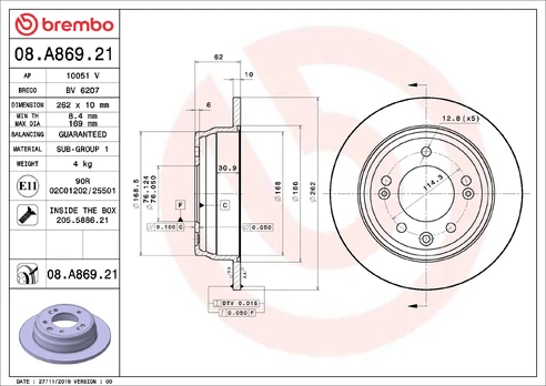 BREMBO 08.A869.21 Brake Disc