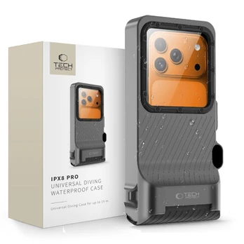 Juodas universalus telefono dėklas nardymui "Tech-Protect IPX8 Pro Diving Waterproof"