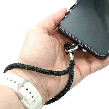 Juodas blizgantis telefono dirželis ant riešo, 17 cm