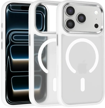 Dėklas Liavec Cloudy Case with Metal Camera Frame do Iphone 18 Pro/17 Pro balta (Camera Control Button)