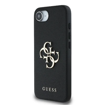 Dėklas Guess PU Grained 4G Metal Logo Case for iPhone 16e Juodas