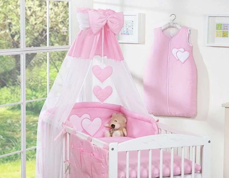 Bedding set 5-pcs with canopy- Hanging Hearts pink