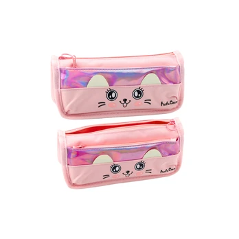 Lean School Pieštukas Case With Cat Two Pockets Rožinė 21.5cm