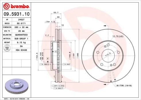 Stabdžių diskas BREMBO 09.5931.10