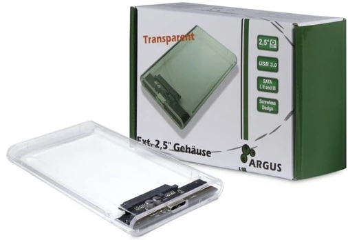 Inter tech HDD dėklas Argus GD-25000, USB 3.0, skaidrus