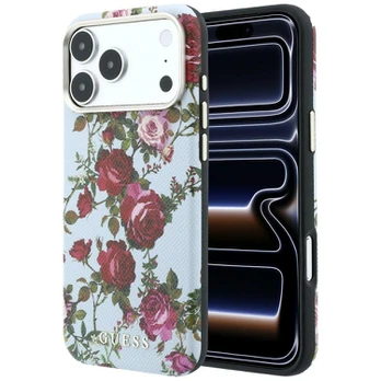 Case Guess Blossom Roses Print MagSafe for iPhone 18 Pro / 17 Pro blue