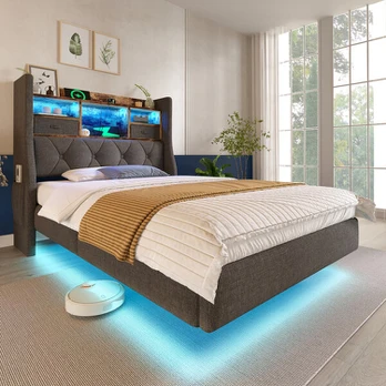 Lova su LED, 90x200 cm, USB ir Type-C, pilka, 1 vnt
