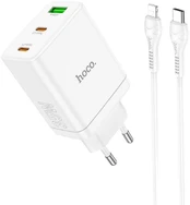 HOCO charger 2 x Type C + USB A + cable Type C to Lightning QC PD 35W N33 baltas kaina
