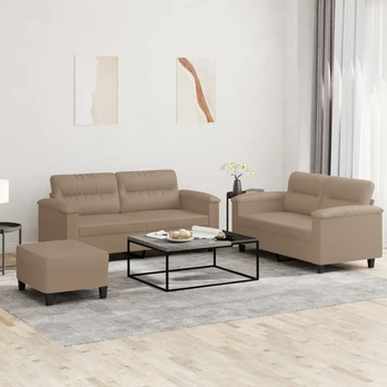 Sofa Sofos komplektas su pagalvėmis, 3 dalių, kapučino, dirbtinė oda